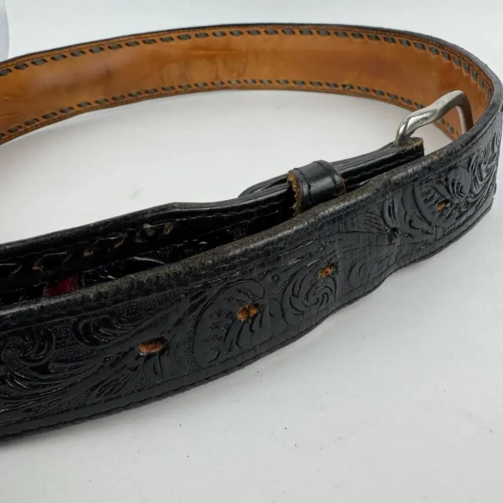 VTG Circle Y Yoakum Hand Made Texas Western Black Leather 38" Cowboy Belt Thick - Picture 5 of 9